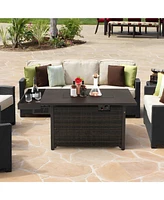 Sugift 52 Inches Outdoor Wicker Gas Fire Pit Propane Fire Table with Cover