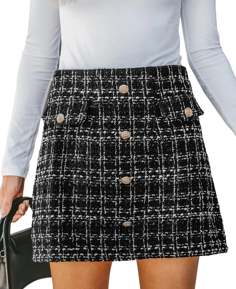 Cupshe Women's Tweed High Waist Mini Skirt