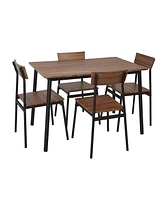 Slickblue 5 Piece Dining Set – Solid Wooden Table and Chairs with Sturdy Metal Legs