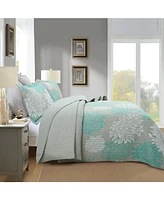 MarCielo 3 Piece Chrysanthemum Pattern Quilt Set Lightweight Bedspread Set King