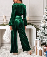 Cupshe Women's Velvet Long Sleeve Straight Leg Jumpsuit