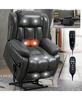 Boyel Living Electric Medium size Genuine Leather Power Lift Recliner Chair with 8-Point Vibration Massage and Lumbar Heating