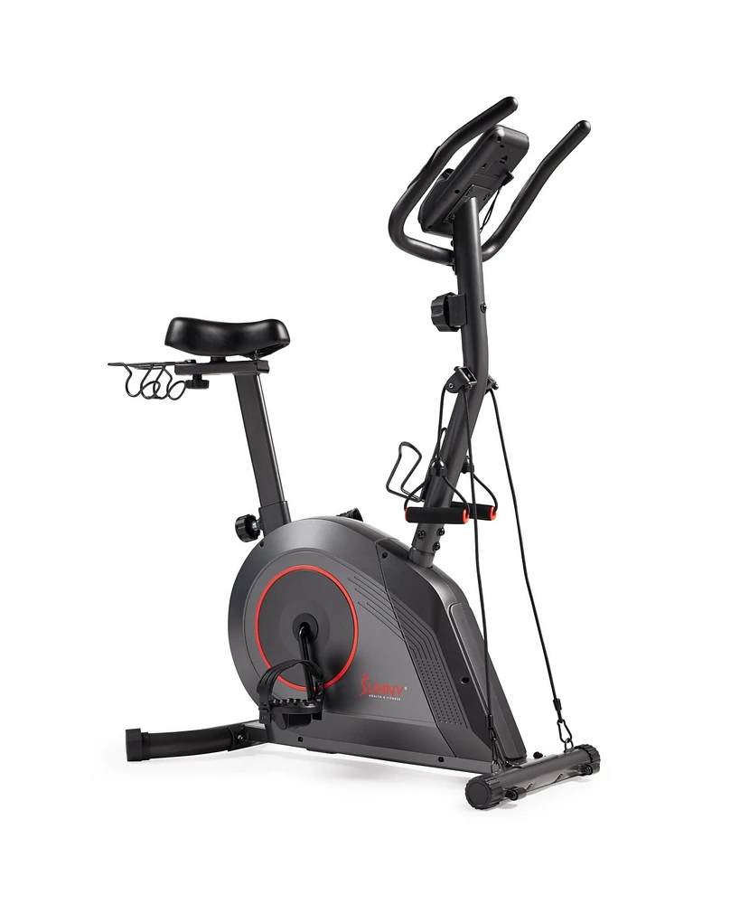 Sunny Health & Fitness Smart Exercise Bike w/ Resistance Band, 300LB Capacity Home Cardio Cycling Machine for Full-Body Workout, Free SunnyFit App via