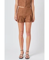 endless rose Women's Tweed Pleated Shorts