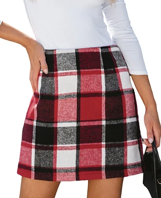 Cupshe Women's Plaid High Waist Skirt