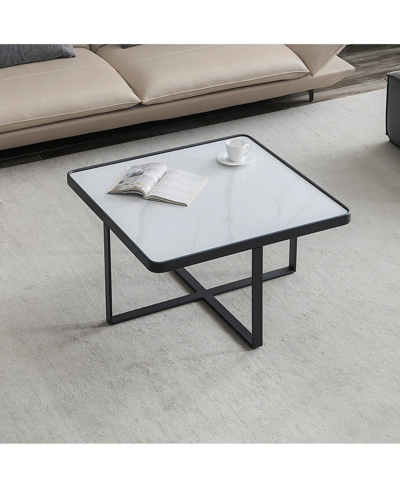 Slickblue Minimalist Square Coffee Table Metal Frame with Sintered Stone Top