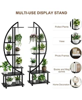 gaomon 6 Tier Indoor Tall Plant Stand Metal Plant Stand with Detachable Wheels Half Moon Shape Plant Stands