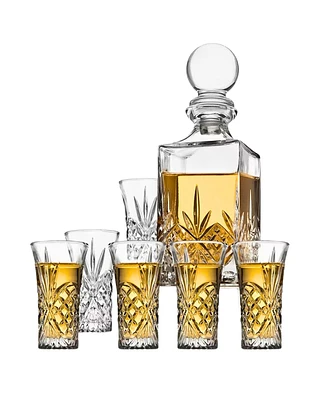 Godinger Dublin Crystal 7 Piece Spirits Decanter & Shot Glass Set