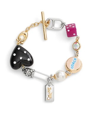 Coach Faux Stone Vintage Charms Signature Statement Bracelet