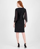 Connected Women's Glitter-Knit Flare-Sleeve O-Ring Dress