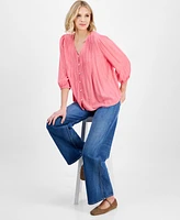 Style & Co Women's Pintuck Button-Front Shine Top, Exclusively at Macy's