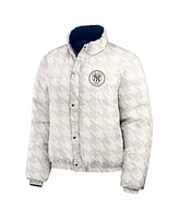 Wear by Erin Andrews Women's Navy/White New York Yankees Reversible Cropped Full-Zip Puffer Jacket