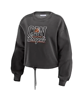 Wear by Erin Andrews Women's Black Cincinnati Bengals Washed Fleece Long Sleeve T-Shirt Shorts Lounge Set