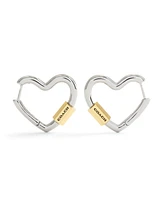 Coach Two-Tone Signature Carabiner Heart Hoop Earrings