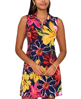 Msk Women's Floral Jersey Front-Zip Sleeveless Dress