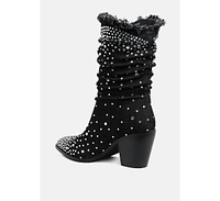 London Rag Savant Diamante & Rhinestones Denim Boots