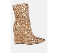 London Rag Trend Titan Diamante Slim Wedge Heel Boots