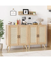 gaomon Sideboard Kitchen Storage Cabinet, Kitchen Coffee Bar Cabinet, Rattan Decorated Doors, Accent Cabinet