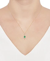 Lab Grown Emerald (5/8 ct. t.w.) & Diamond (1/5 Pear Halo 18" Pendant Necklace 14k Gold (Also Ruby Sapphire)