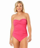 Anne Cole Twist-Front Ruched One-Piece Swimsuit