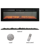 Boyel Living Wall Mounted Recessed Electric Fireplace with Logs and Crystals