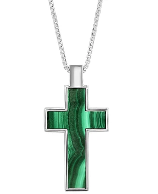 Effy Men's Malachite Square Cross 22" Pendant Necklace in Sterling Silver