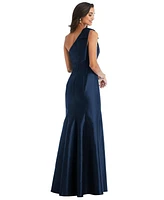 Alfred Sung Women's Bow One-Shoulder Satin Trumpet Gown