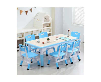 gaomon Modern Kids Table and 6 Chair Set, 47.20" Height Adjustable Toddler Table and 6 Chairs Set with Non-Slip Table Legs&Organizer Graffiti Desktop