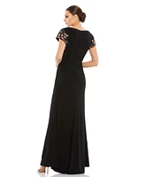 Mac Duggal Women's Embellished Sleeve Jersey Wrap Gown