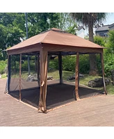 Slickblue Pop-Up Gazebo Canopy with Removable Zipper Netting and 2-Tier Soft Top for Events