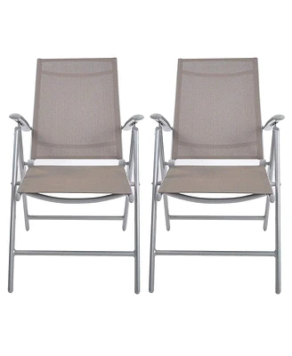 Slickblue Set of 2 Adjustable Patio Folding Sling Back Chairs - Aluminum Indoor Outdoor Deck Garden Pool