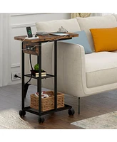 gaomon End Table with Charging Station, Sofa Couch Table, Nightstand with Wheels and Shelf