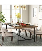 Tribesigns 70.8 x 35.4 inch Large Dining Table for 6-8, Industrial Rustic Kitchen Dining Room Table, Rectangle Dinner Table with Tube Metal Frame for