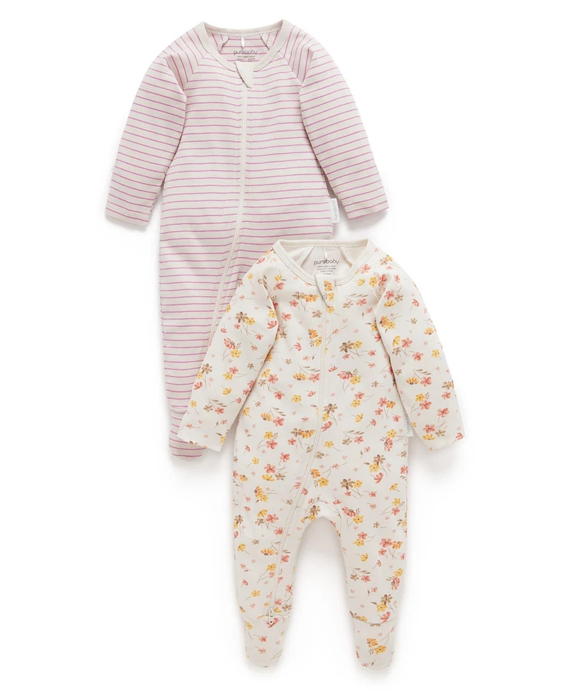 Purebaby Baby Girls 2 Pack Zip Coverall