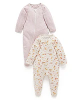 Purebaby Baby Girls 2 Pack Zip Coverall