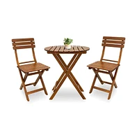 Slickblue 3-Piece Folding Bistro Set - Outdoor Round Wood Patio Furniture for Small Spaces