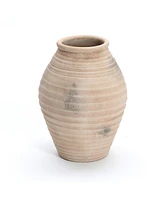 LuxenHome Rustic Brown Ribbed Terracotta 13.2-Inch Tall Urn Vase