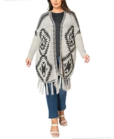 Coin 1804 Plus Tribal Cardigan Sweater with Fringe