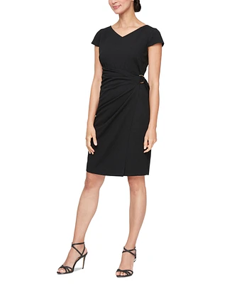 Sl Fashions Women's V-Neck Twist-Detail Sheath Dress