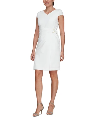 Sl Fashions Women's V-Neck Twist-Detail Sheath Dress