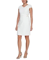 Sl Fashions Women's V-Neck Twist-Detail Sheath Dress
