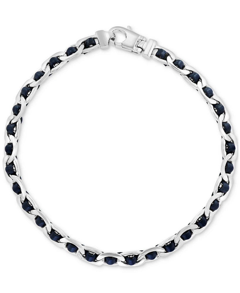 Effy Men's Leather Woven Link Bracelet in Sterling Silver