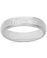 Men's Hammered Finish Step Edge Wedding Band Sterling Silver