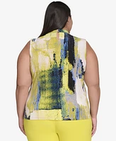 Dkny Plus Printed Twist-Neck Sleeveless Top