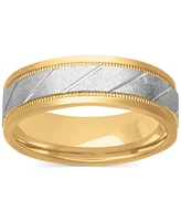 Men's Diagonal Texture Two-Tone Wedding Band Sterling Silver & 18k Gold-Plate
