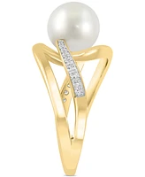 Effy Cultured Freshwater Pearl (8mm) & Diamond (1/10 ct. t.w.) Openwork Swirl Statement Ring in 14k Gold