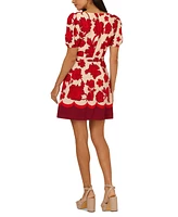 Adrianna by Papell Women's Floral-Print Puffed-Sleeve Dress