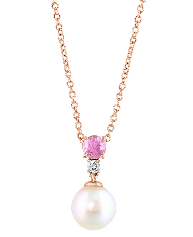 Effy Cultured Freshwater Pearl (7-1/2mm), Pink Sapphire (1/4 ct. t.w.) & Diamond Accent 18" Pendant Necklace in 14k Rose Gold