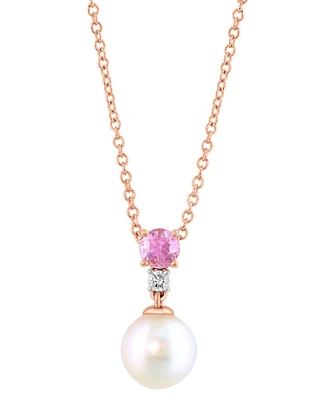 Effy Cultured Freshwater Pearl (7-1/2mm), Pink Sapphire (1/4 ct. t.w.) & Diamond Accent 18" Pendant Necklace in 14k Rose Gold