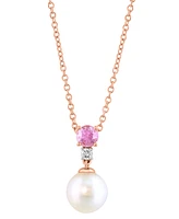 Effy Cultured Freshwater Pearl (7-1/2mm), Pink Sapphire (1/4 ct. t.w.) & Diamond Accent 18" Pendant Necklace in 14k Rose Gold